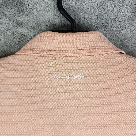Mens TravisMathew Polo Shirt Orange Striped short sleeve Size L - Picture 10 of 13
